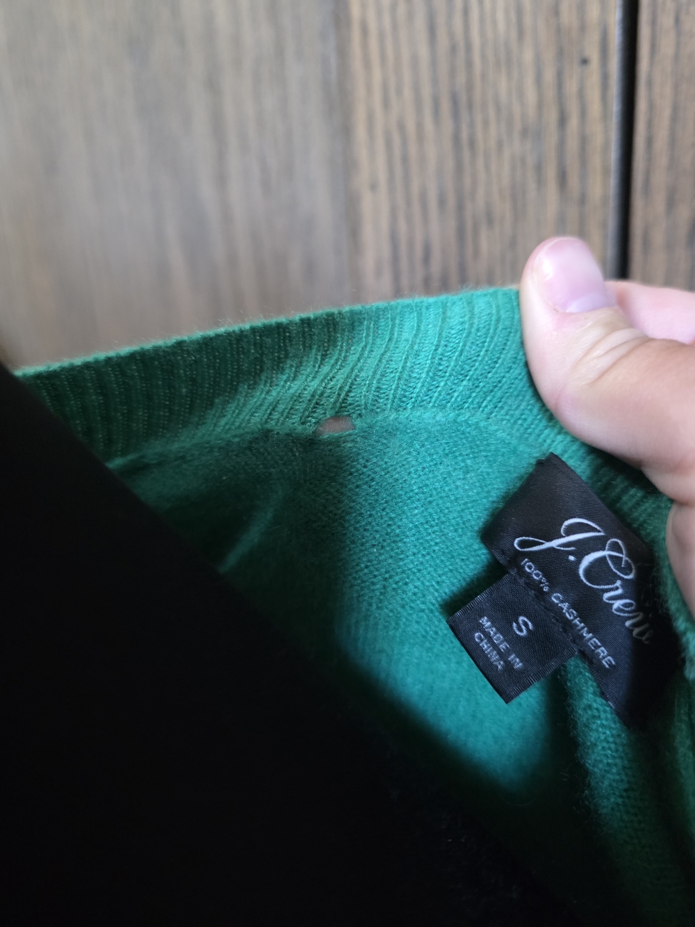 J. Crew Cashmere Green Crewneck Sweater with White "Salut!" Script - Picture 4 of 4